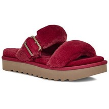 Koolaburra Women Double Strap Slide Sandals Furr-Ah US 11 Berry Red Faux Fur - £35.52 GBP