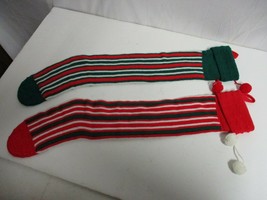 2 Vintage Hand Knit Crochet Wool Christmas Stocking excellent condition 29&#39;&#39; - £19.60 GBP