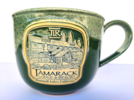 Deneen Pottery Tamarack Lodge Resort Mammoth Lakes CA Green Hand Thrown Soup Mug - £24.29 GBP