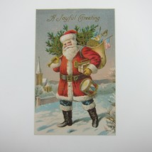 Vintage Christmas Postcard Santa American Flag Toys &amp; Tree  Embossed Antique - £15.97 GBP
