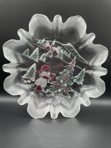 Vtg Mikasa Christmas Story Clear Frosted Glass 9.5&quot; Round Bon Bon Dish Ruffled - £22.91 GBP