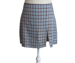 Verge Girl Blue Checkered Plaid Front Slit A-Line Mini Skirt Womens Sz 8 - £10.04 GBP