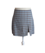 Verge Girl Blue Checkered Plaid Front Slit A-Line Mini Skirt Womens Sz 8 - £10.12 GBP