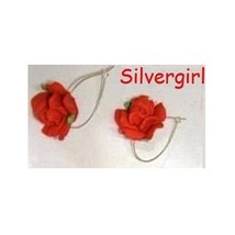 1&quot; Silver Tear Drop Hoop Rose Earrings Pick your Color! - £11.99 GBP