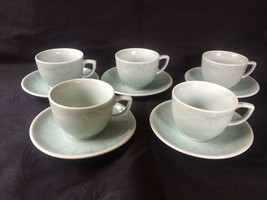 CHINESE CELADON Vintage Porcelain Koi /Carp Fish 5  Cups and saucers . Sealmark - £86.92 GBP
