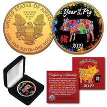 2019 Lunar Year Of The Pig 24K Gold Gilded 1 Oz American Silver Eagle Poly Chrome - £67.44 GBP