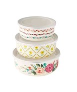 Pioneer Woman ~ PAINTED MEADOWS ~ Three (3) Enamel on Steel Bowl Set w/Lids - $697.82 MXN