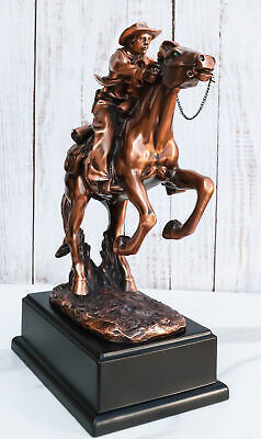Rustic Western Wild Cowboy Bracing On A Galloping Horse Bronzed Resin Statue Item image 10