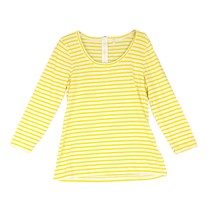 J CREW Women&#39;s XL Yellow White Striped 3/4 Sleeve Scoop Neck Top Coastal... - $23.22