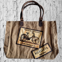 Recycled Canvas Tote Reclaimed Bag Weather Worn Leather Handle Bike Heav... - $38.61