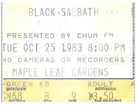 Vintage Nero Sabbath Ticket Stub Ottobre 25 1983 Toronto Maple Foglia Giardini - $49.48