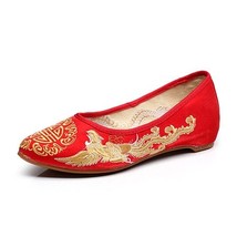 Dragon Phoenix Embroidered Women Canvas Ballet Flats Pointed Toe Ladies Cotton F - £30.92 GBP