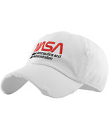 NASA Distressed Adjustable White Cap Dad Hat by KB Ethos  - £14.40 GBP