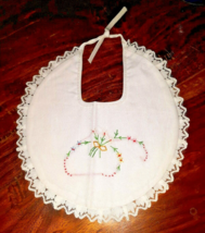 Vintage 1980s Embroidered Baby Bib - Flowers Floral Lace NEW - $7.91