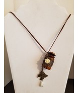 Women Retro Hollow Flower Wishing Bottle Long Leather Rope Sweater Necklace - $9.75