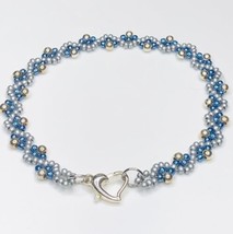Blue Silver Gray Beaded Bracelet Thin Dainty Braided minimalist Heart NEW - £12.27 GBP