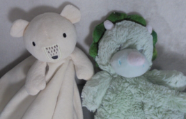 Lot of 2 Dinosaur and Teddy Bear Soft Plush Security Blanket Lovey Rattl... - $19.75