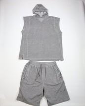 Vintage FUBU Mens XL Spell Out Terry Cloth 2 Piece Sleeveless Hoodie Shorts Gray - £93.44 GBP