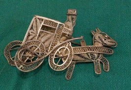 Vintage Filigree Carriage Pin; 900 Silver Jewelry Handmade Indonesia 1950s - £22.76 GBP