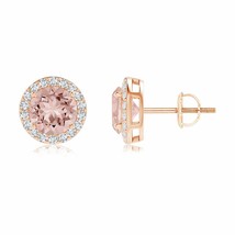 Natural Morganite Earrings with Diamond Halo in 14K Gold (Grade-AAAA, 6MM) - £1,128.27 GBP
