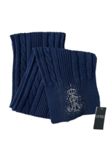 LAUREN Ralph Lauren Cable Knit Rhinestone Embroidered Navy Scarf - £69.89 GBP