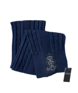 LAUREN Ralph Lauren Cable Knit Rhinestone Embroidered Navy Scarf - £70.37 GBP