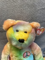 Vintage Ty 1999 Beanie Buddy Peace the Tie Dyed Teddy Bear Plush KG - £19.75 GBP