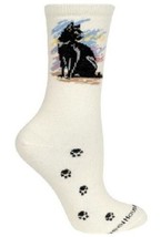 Cat Feline BLACK CAT Adult Size Medium Socks/Natural USA made - £7.98 GBP