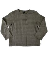 Eileen Fisher Petite PS Silk Linen Grid Jacket Top Knot Closure Gray - $54.99