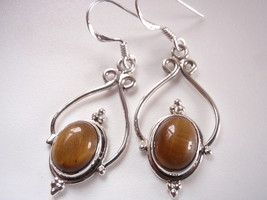 Nicely Accented Tiger Eye 925 Sterling Silver Dangle Earrings Corona Sun - £10.56 GBP