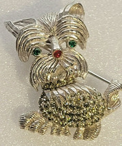 Terrier Dog Fashion Brooch Pin Silver-Tone &amp; Crystals Small 2&quot; Moving Head - £23.83 GBP