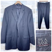 Jos A Bank Wool Suit Gray Striped Mens 46 XL Jacket 40x32 Pleated Cuffed... - $118.79