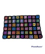 Handmade Black Granny Square Crochet Blanket Lap Throw 39 x 25&quot; NEW - £16.92 GBP