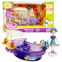 Yr 2005 Polly Pocket Quik-Clik POOL PARTY with Doll, Pool Tub &amp; Many Accessories - £39.33 GBP