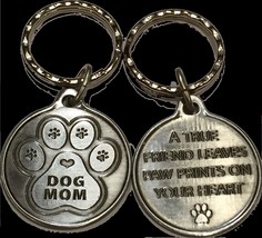 Dog Mom Paw Print Heart - A True Friend Dog Pet Key Chain Tag Keychain Pewter - £5.55 GBP