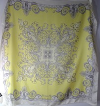 Gianni Versace Yellow Gray and White Swirl Flourish Silk Scarf - £178.10 GBP