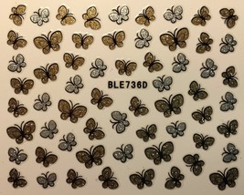 Nail Art 3D Decal Glitter Stickers Gold &amp; Silver Butterfly Butterflies BLE736D - £2.44 GBP