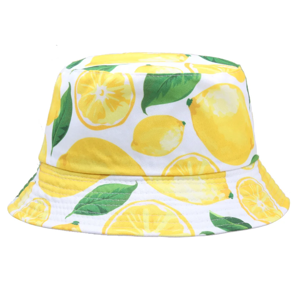 Pine Printed Double-Sided Bucket Hats For Women Men Lemon Cherry Fruit Summer  C - £96.48 GBP