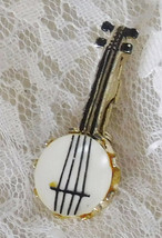 Vintage Figural Banjo Pin   1 1/2&quot; H x 9/16&quot; W   Miniature Musical Instr... - £14.78 GBP