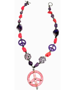 Boho Style Peace Sign 23 inch Necklace, Multicolored Hippie w/Purple/Pin... - $34.15