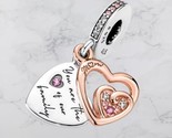 14k Rose Gold Plated over S925 Heart Mom Valentines Day Dangle Bracelet ... - £15.68 GBP