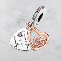 14k Rose Gold Plated over S925 Heart Mom Valentines Day Dangle Bracelet Charm - £15.81 GBP