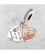 14k Rose Gold Plated over S925 Heart Mom Valentines Day Dangle Bracelet ... - £15.85 GBP