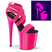 Pleaser FLAMINGO-869UV 8 Heel Neon Pink Elastic Uv Reactive Platform Women Shoes - £70.30 GBP