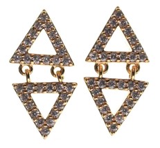 Jardin Oro Amarillo Chapado Pavé Circonita Cúbica Mini Doble Triángulos Earrings - £11.79 GBP