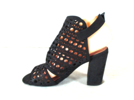 Qupid Black Faux Suede Laser Cut Open Toe Heels Women&#39;s 6 1/2  (SW16) - £18.15 GBP