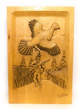 Folk Art Wood Carving Bas Relief Hunter Chasing The Partridge C Lefebvre Vintage - $98.97