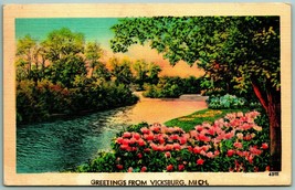 Generic Scenic Landcape Greetings From Vicksburg Michigan MI Linen Postcard F14 - £3.06 GBP