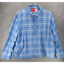 Liz Claiborne Womens Softshell Jacket Drawstring Blue Plaid Full Zip Poc... - $14.14