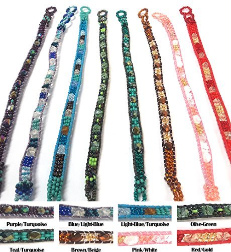 Guatemalan Czech Glass Seed Bead Crystal Beaded Thin Strap Jewel Bracelet - Wome Item image 5
